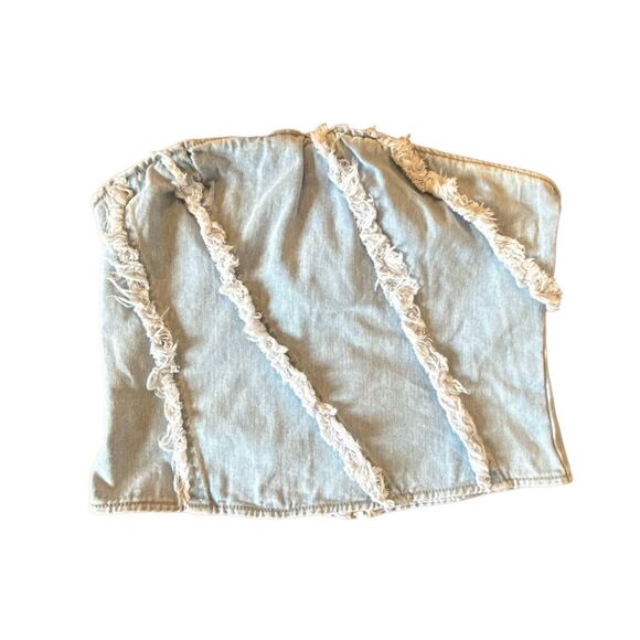 Forever 21 NWT denim frayed western crop top tube top large - Picture 1 of 8